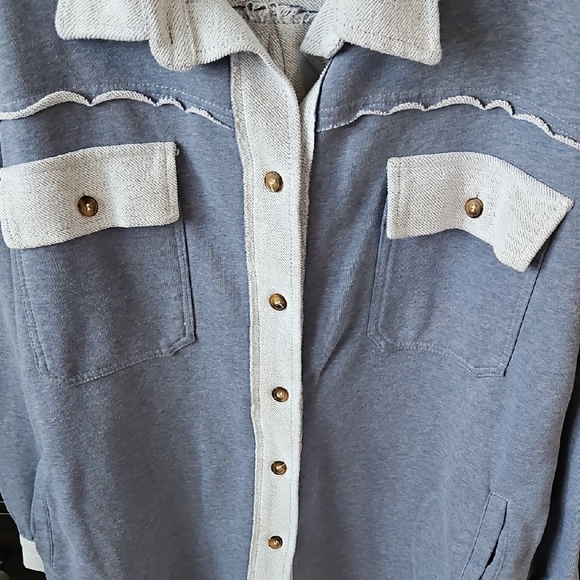 POL Mixed Media Shacket in Blue and Grey - Picture 3 of 8